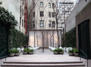 Paley Park on the north side of East 53rd Street on a cloudy afternoon in late winter
